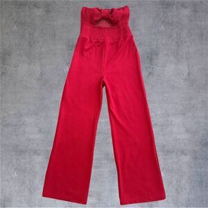 Lulu's Red Wide Leg Jumpsuit with Strapless Design